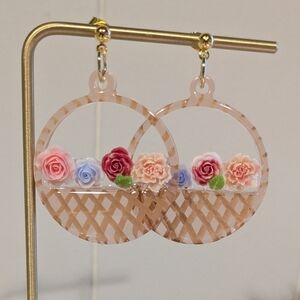 Chic Floral Basket Earrings with Multicolor Blooms